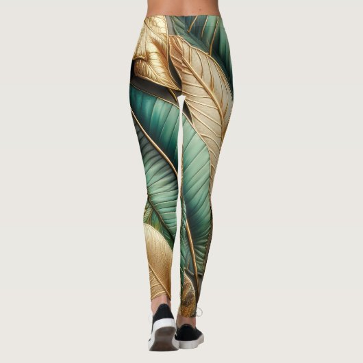 Designs von Gold Green Tropical Blätter Leggings (Rückseite)