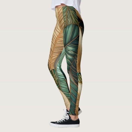 Designs von Gold Green Tropical Blätter Leggings (Links)
