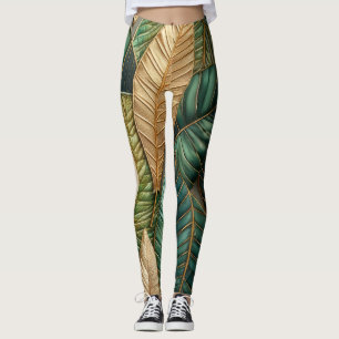 Designs von Gold Green Tropical Blätter Leggings