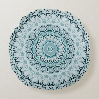 DesignShades von Blue Kaleidoskop-Blume Rundes Kissen