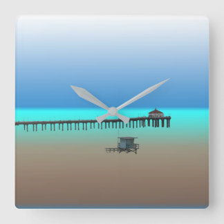 Designuhr für Manhattan Beach Pier Quadratische Wanduhr