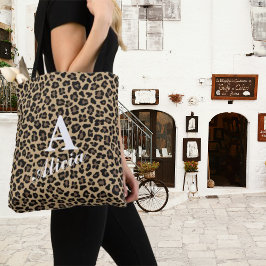 Designy Leopard Print Custom Monogram & Name Tasche