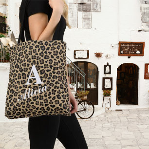 Designy Leopard Print Custom Monogram & Name Tasche