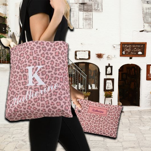 Designy Leopard Print Custom Monogram & Name Tasche