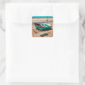 Desised Boat on Sea Shore AI Art Quadratischer Aufkleber (Tasche)