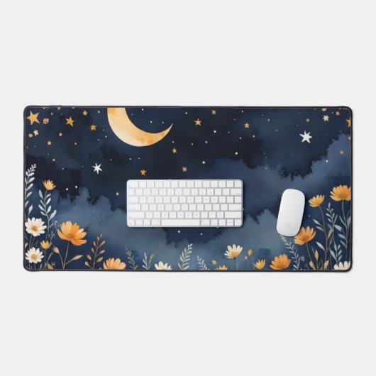 Desk Mat, Blumendesign mit Mond und St. Schreibtischunterlage (Tastatur & Maus)