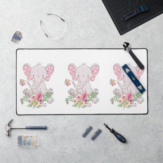 Desk Mat Pink Elephant Floral Schreibtischunterlage (Arbeitsplatz)