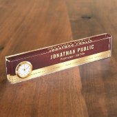 Desk Nameplate with Clock Elegant Luxurious Gold Namensplakette (Seite)