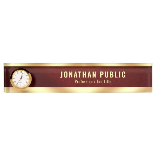 Desk Nameplate with Clock Elegant Luxurious Gold Namensplakette (Vorderseite)