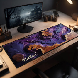 Desk Pad, Burl Wood And Purple Resin, Schreibtischunterlage