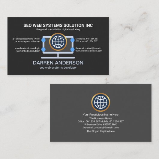 Desktop Computer Grau Placard Web SEO Technologie Visitenkarte (Vorne/Hinten)