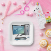 Desktop-Computer mit Monitor, Tastatur und Maus Pappteller (Party)