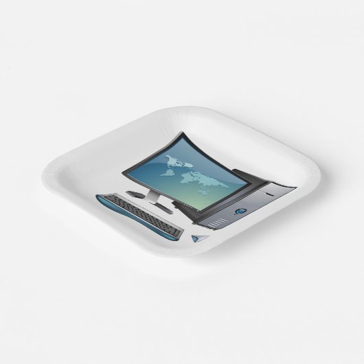 Desktop-Computer mit Monitor, Tastatur und Maus Pappteller (Gewinkelt)