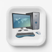 Desktop-Computer mit Monitor, Tastatur und Maus Pappteller (Vorderseite)