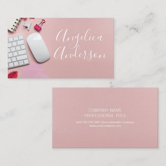 Desktopcomputer | Rosa Leder mit Prägung Visitenkarte (Vorne/Hinten)