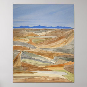 Desolate Regions Watercolor Line Art Print Poster