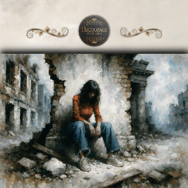 Desolate Urban Woman Blue Decoupage Seidenpapier