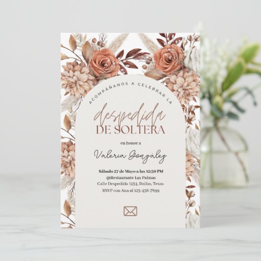 Despedida de Soltera Boho Floral Einladung (Stehend Vorderseite)