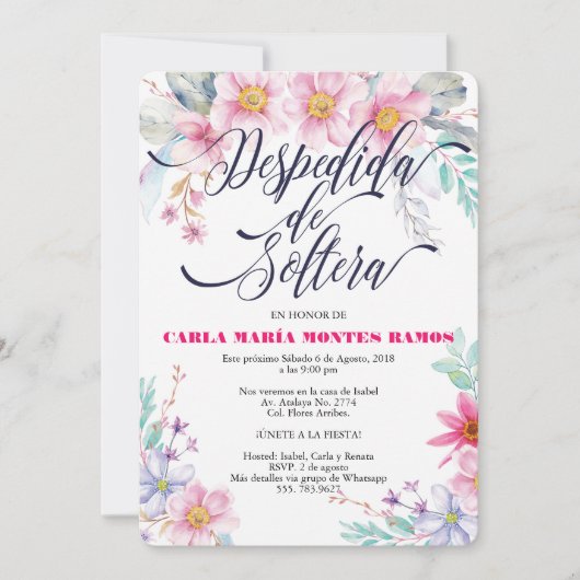 Despedida de Soltera Einladung En español (Vorderseite)
