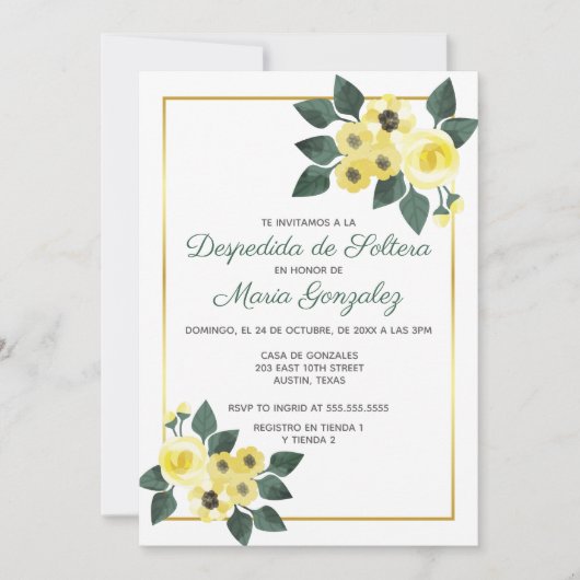 Despedida de Soltera Flores Amarilla Brautparty Einladung (Vorderseite)