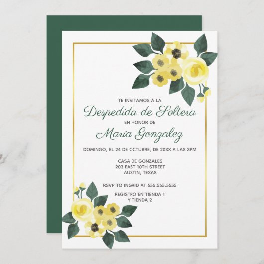 Despedida de Soltera Flores Amarilla Brautparty Einladung (Vorne/Hinten)