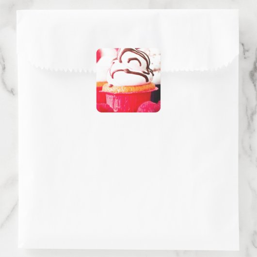 Dessergebäck Cupcake Quadratischer Aufkleber (Tasche)