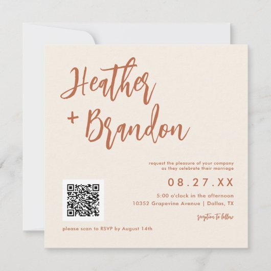 Dessert Boho QR Code Wedding Square Einladung (Vorderseite)