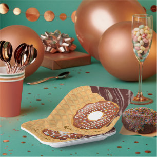 Dessert, Donut Schokoglasur, Schokolade geschmolze Pappteller