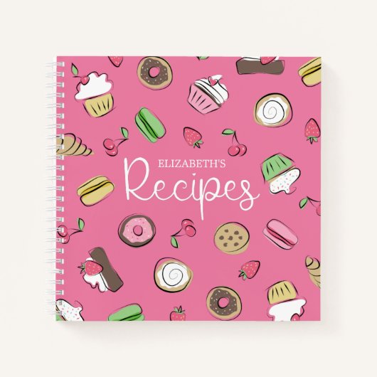 Dessert Doodles Pink Backwaren Rezepte | Name Notizblock (Vorderseite)