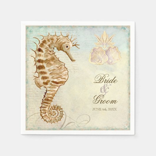Dessert Empfang Napkins Sea Horse Coastal Beach Serviette (Vorderseite)