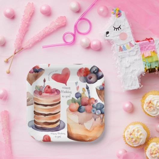 Dessert Geburtstag | Mehrfarbigkeit Pappteller (Party)