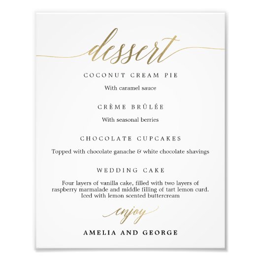 Dessert Menü wählen Sie Ihre Größe Fotodruck (Vorne)