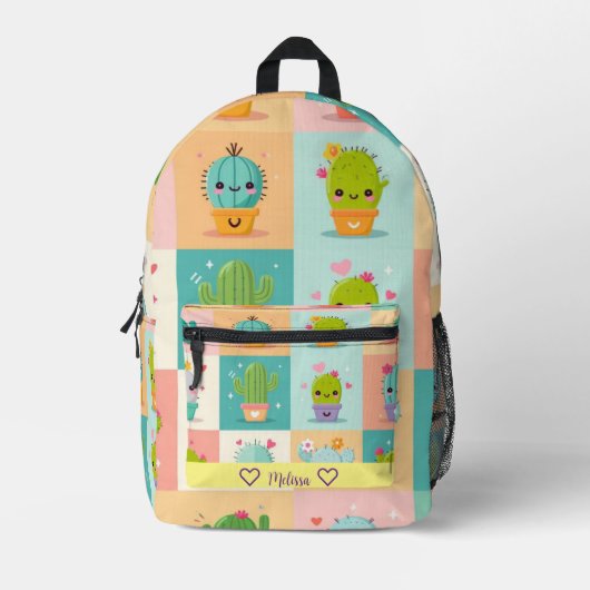 Dessertkaktus & Sukkulent Niedlich Kawaii Monogram Bedruckter Rucksack (Vorderseite)