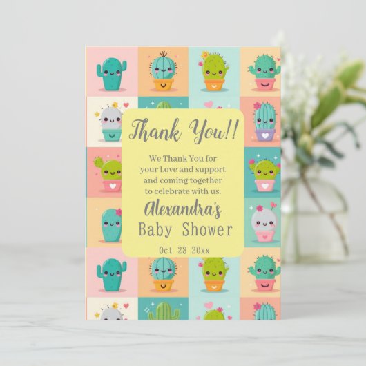 Dessertkaktus & Sukkulent Niedliche Kawaii Babydus Dankeskarte (Stehend Vorderseite)