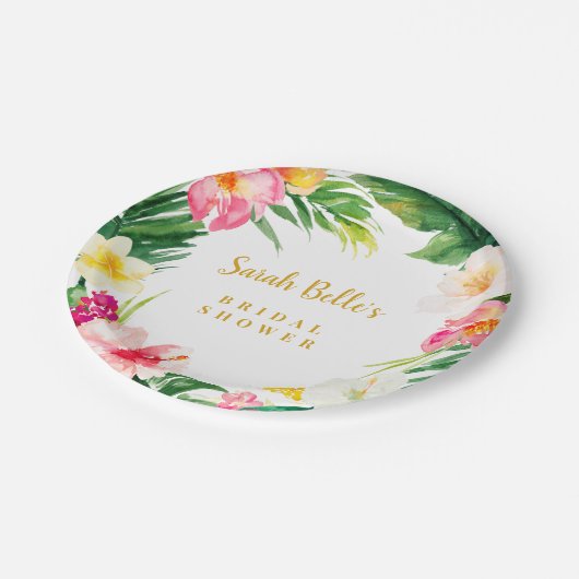 Dessertplatte, tropisches Brautparty Pappteller (Schrägansicht)