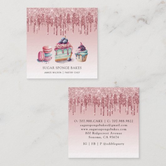 Desserts Konditorei Koch Bäcker Rose Gold Glitzer Quadratische Visitenkarte (Vorne/Hinten)
