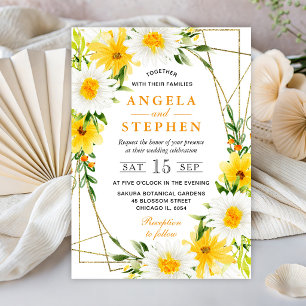 Dessous und gelbe Blumen Goldrahmen Hochzeit Einladung