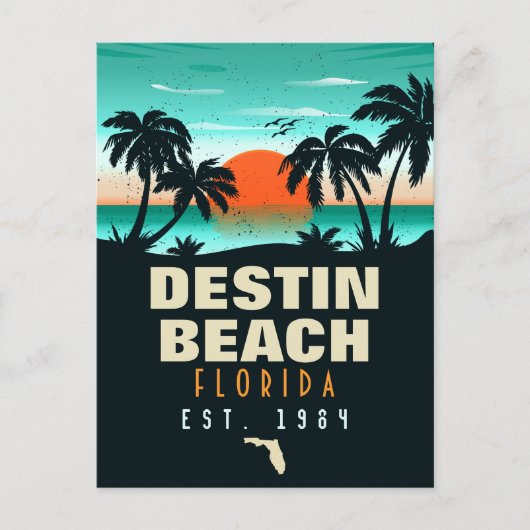 Destin Beach Florida Retro Sunset Souvenirs 60er Postkarte (Vorderseite)