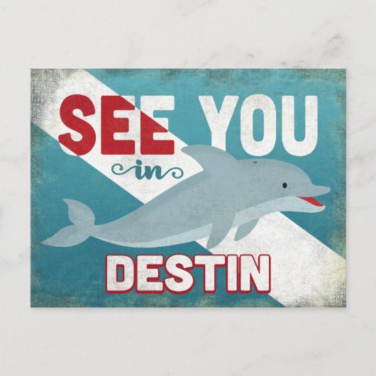 Destin Dolphin - Retro Vintage Travel Postkarte (Vorderseite)