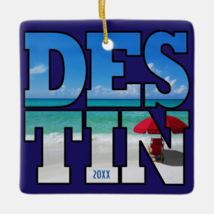 Destin FL Beach Umbrella Typografy Use Own Foto Keramikornament