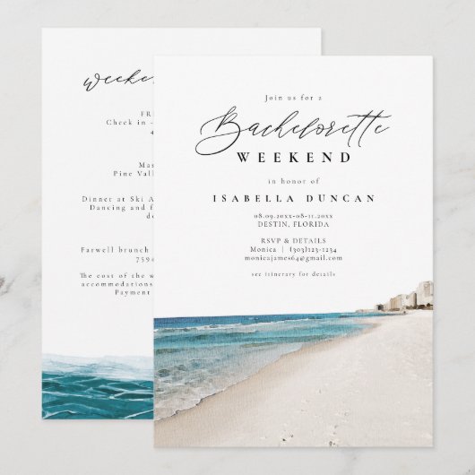 DESTIN Florida Bachelorette - Zeitplan Einladung (Vorne/Hinten)