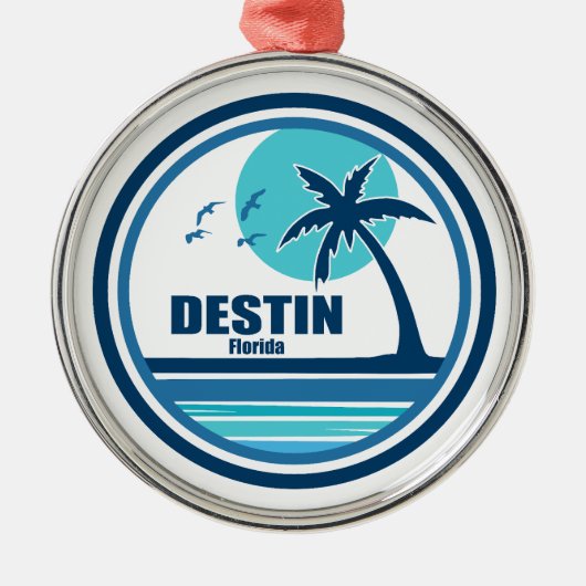 Destin Florida Palm Tree Birds Ornament Aus Metall (Vorne)