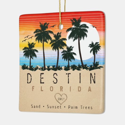 Destin Florida Retro Sunset Palm Tree 60er Keramikornament (Links)