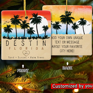Destin Florida Retro Sunset Palm Tree 60er Keramikornament