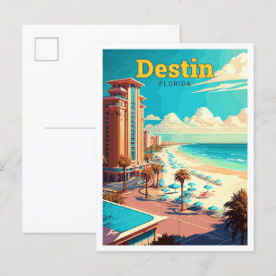 Destin Florida Travel Vintag Illustration Postkarte