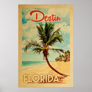 Destin Florida Vintag Palm Tree Beach Poster