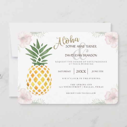 Destination Aloha Tropical Beach Wedding Einladung (Vorderseite)
