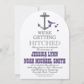 Destination Beach Niedlicher Lila Bird Gray Anker Einladung (Vorderseite)