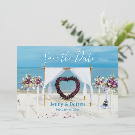 Destination Beach Wedding Save the Date (Stehend Vorderseite)