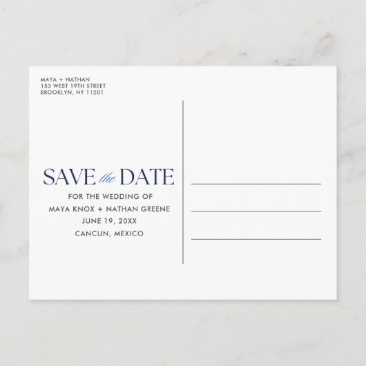 Destination Beach Wedding Save the Date Ankündigungspostkarte (Rückseite)